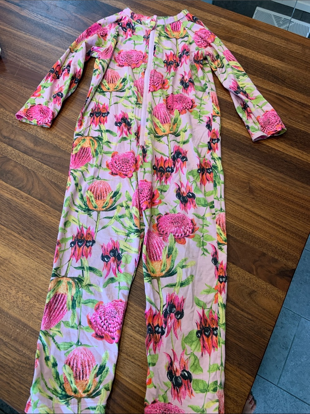 Bonds Pink Floral Zip-Front One-Piece PJ’s - Size 4